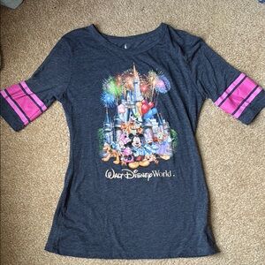 Disney Gray and Pink Short Sleeve Tee with Castle Design